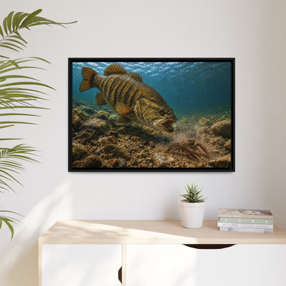 Crawfish Chase Smallmouth Bass framed canvas wall art, view 5