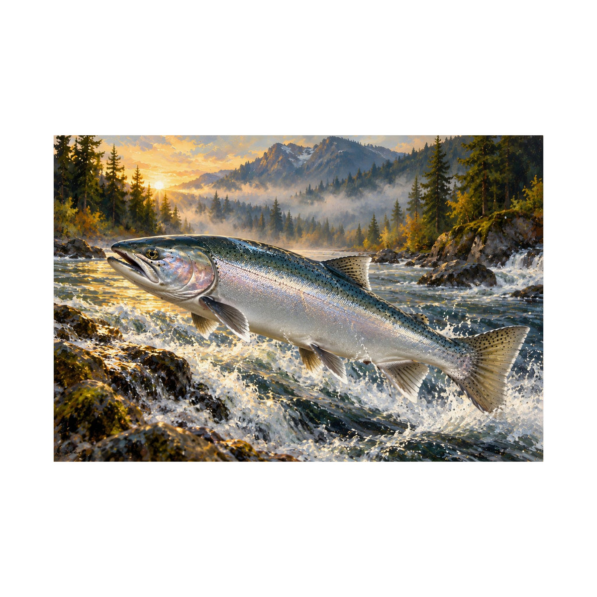 Silver Run Coho Salmon fishing poster close-up