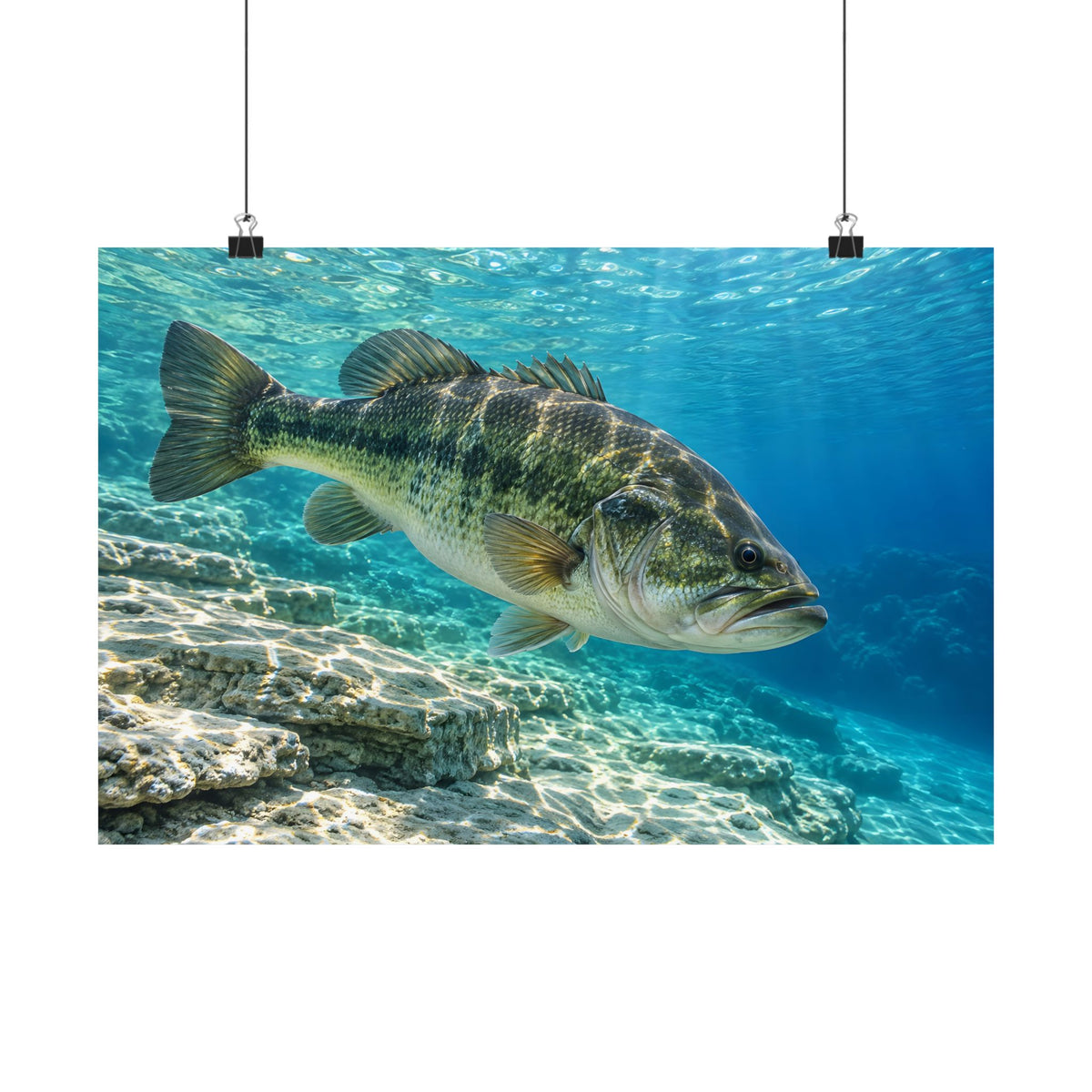 Turquoise Limestone Ledge Largemouth Bass poster wall art, 24x16 size view