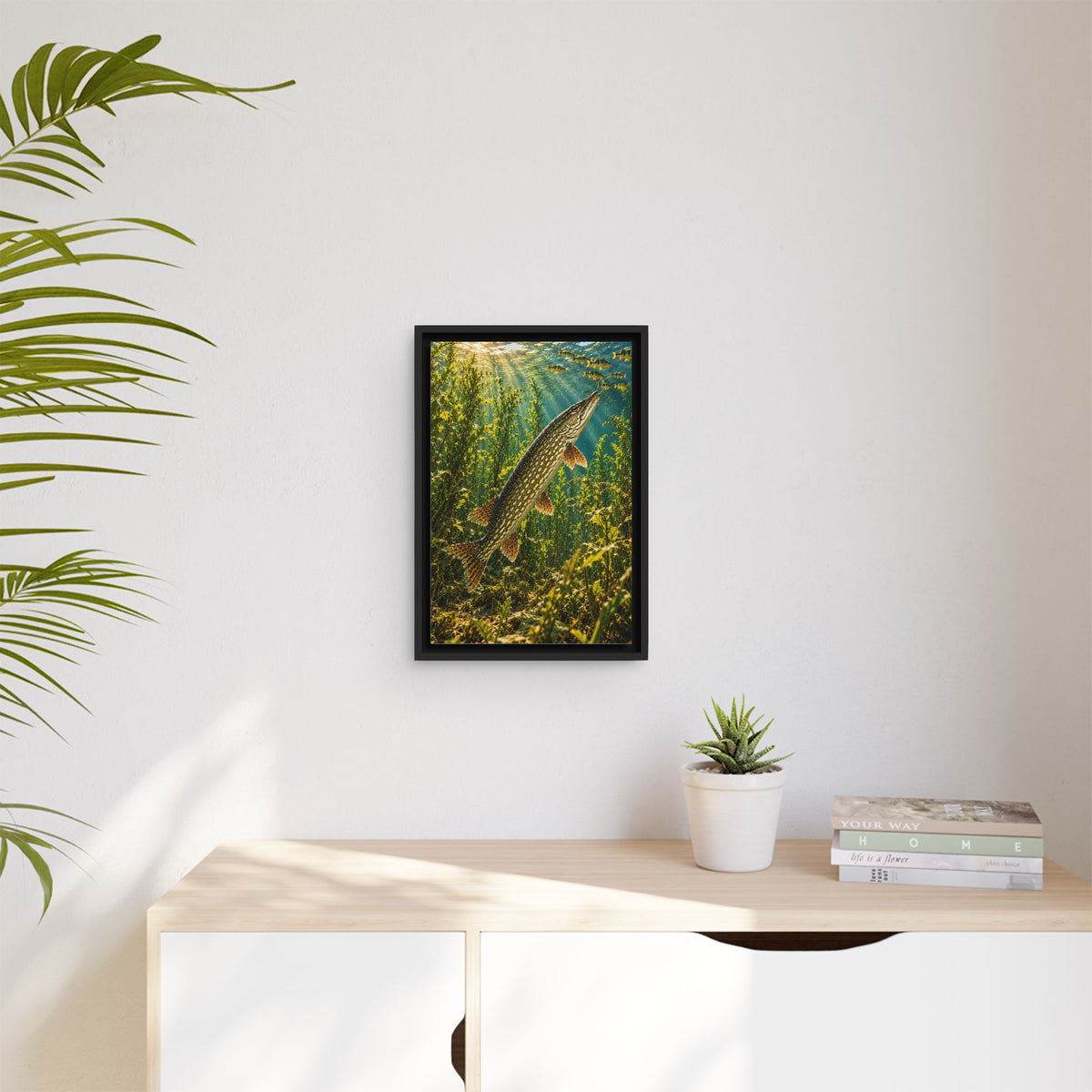Northern Pike in the Weeds Underwater framed canvas wall art, view 5