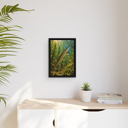 Northern Pike in the Weeds Underwater framed canvas wall art, view 5