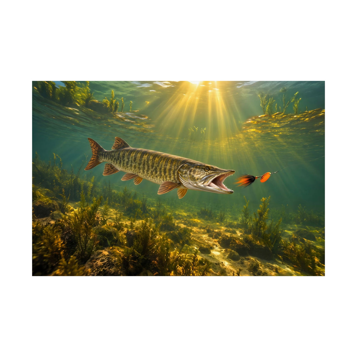 Bucktail Strike Muskie fishing poster close-up