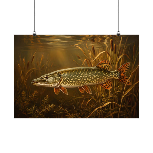 Old Masters Oil Northern Pike poster wall art, 18x12 size view