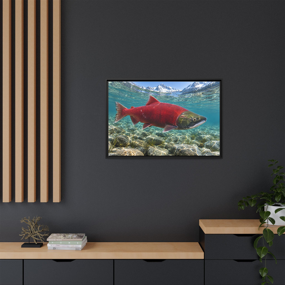 Ruby of the Shallows Sockeye Salmon framed canvas wall art, view 6