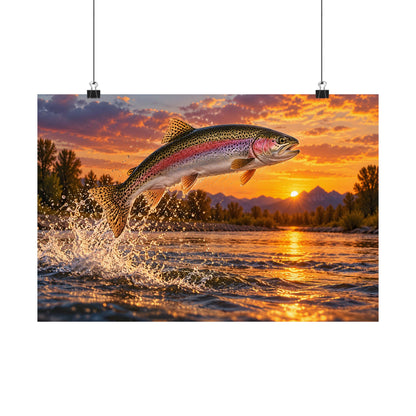 Sunset Leap Rainbow Trout poster wall art – photo 2
