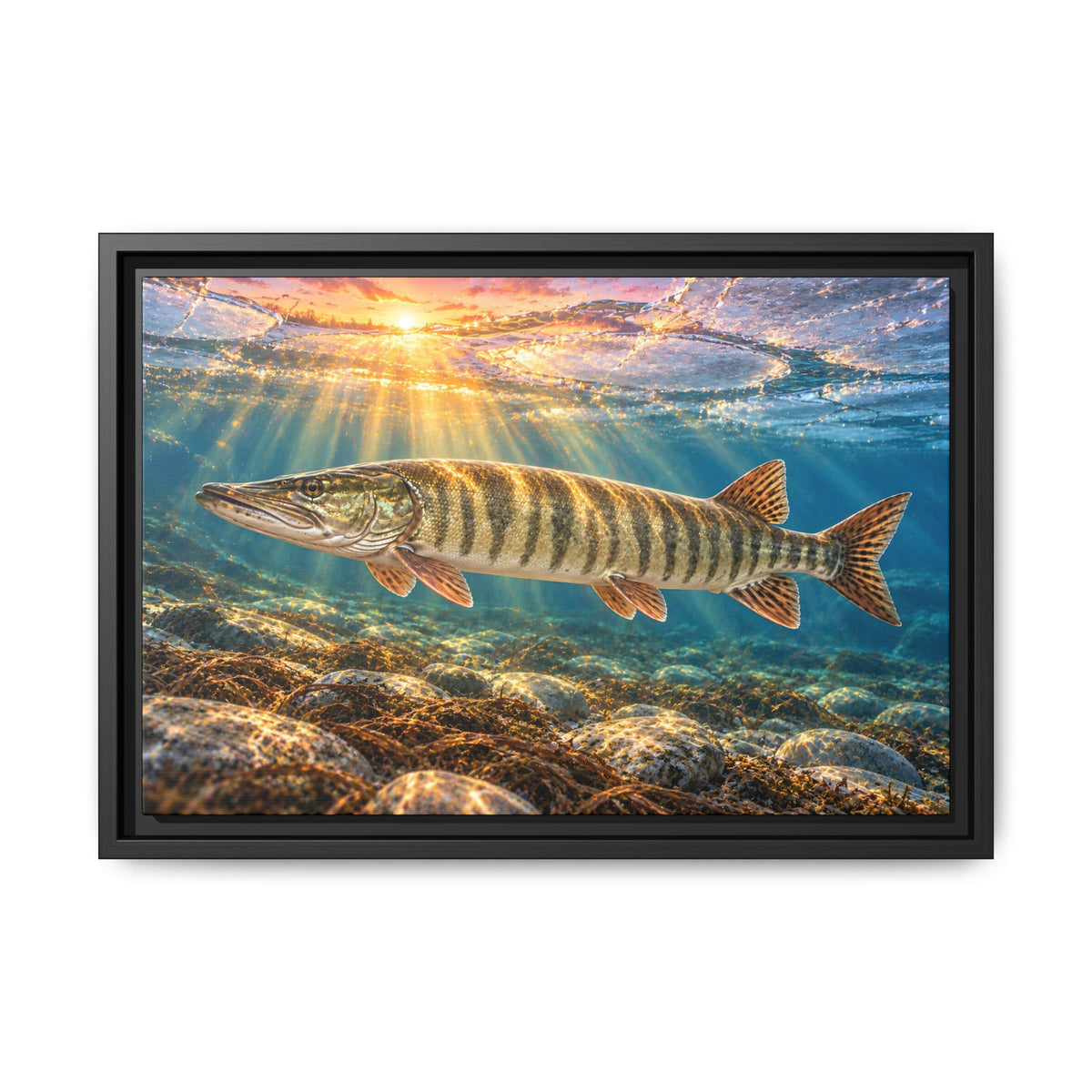 Ice-Out Sunrise Muskie Framed Canvas wall art, view 2