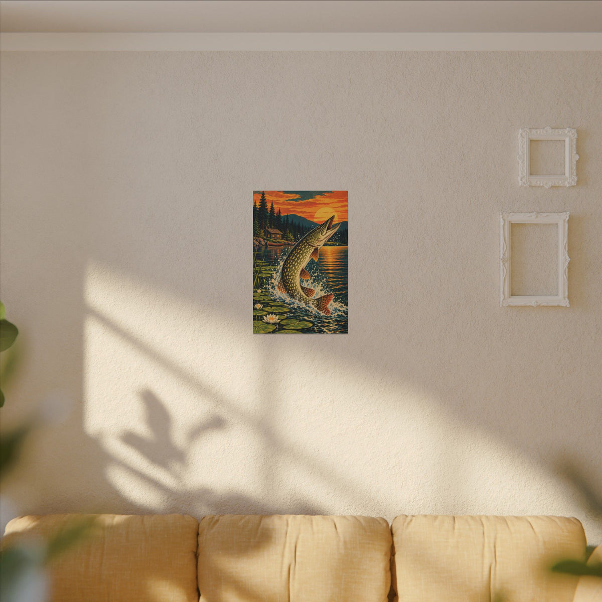 Northern Pike Sunset Leap Vintage canvas wall art, view 5