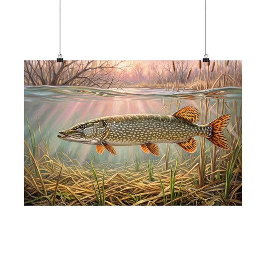 Flooded Marsh Northern Pike poster wall art, 18x12 size view