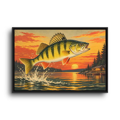 Sunset Leap Yellow Perch framed canvas wall art, view 3