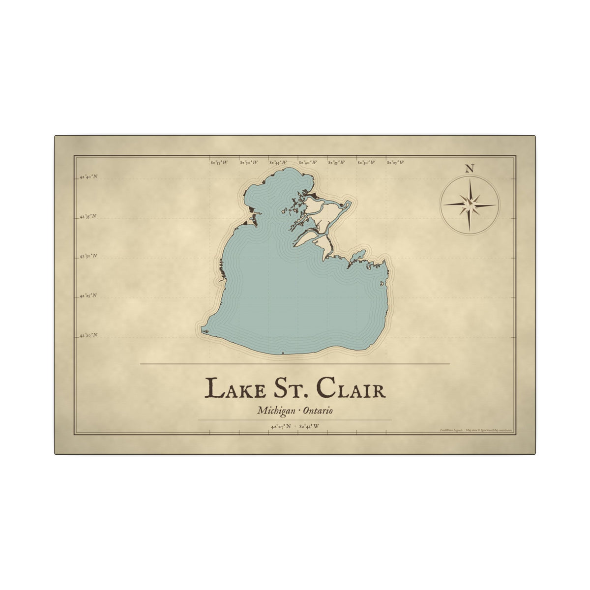Lake St. Clair Vintage Map canvas wall art