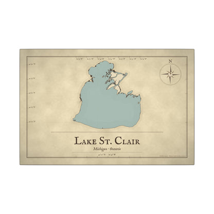 Lake St. Clair Vintage Map canvas wall art