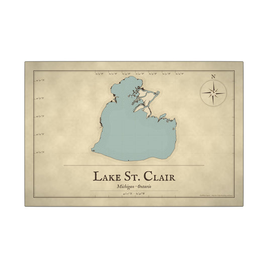 Lake St. Clair Vintage Map canvas wall art