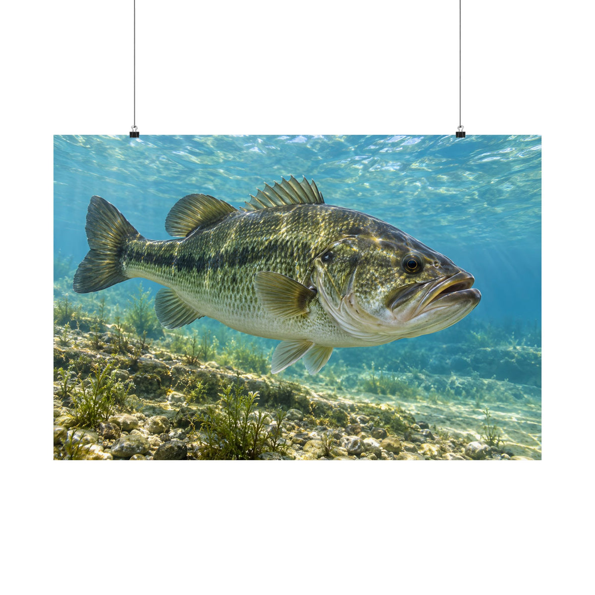 Aqua After the Wind Largemouth Bass poster wall art, 36x24 size view