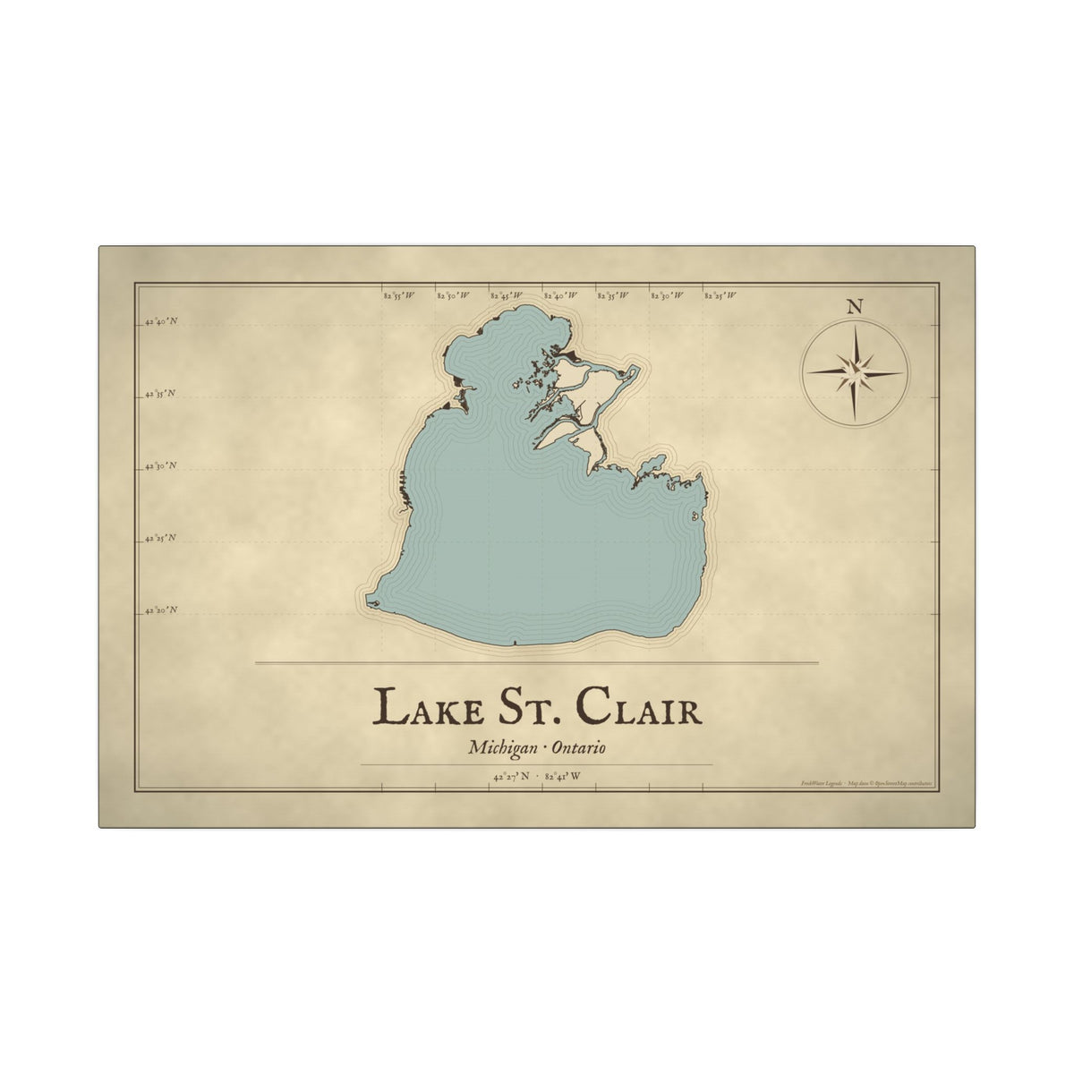 Lake St. Clair Vintage Map canvas wall art, view 2