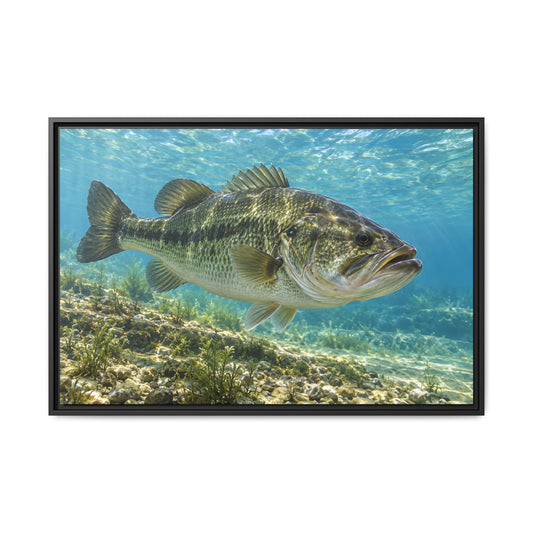 Aqua After the Wind Largemouth Bass framed canvas, 18x12 size view