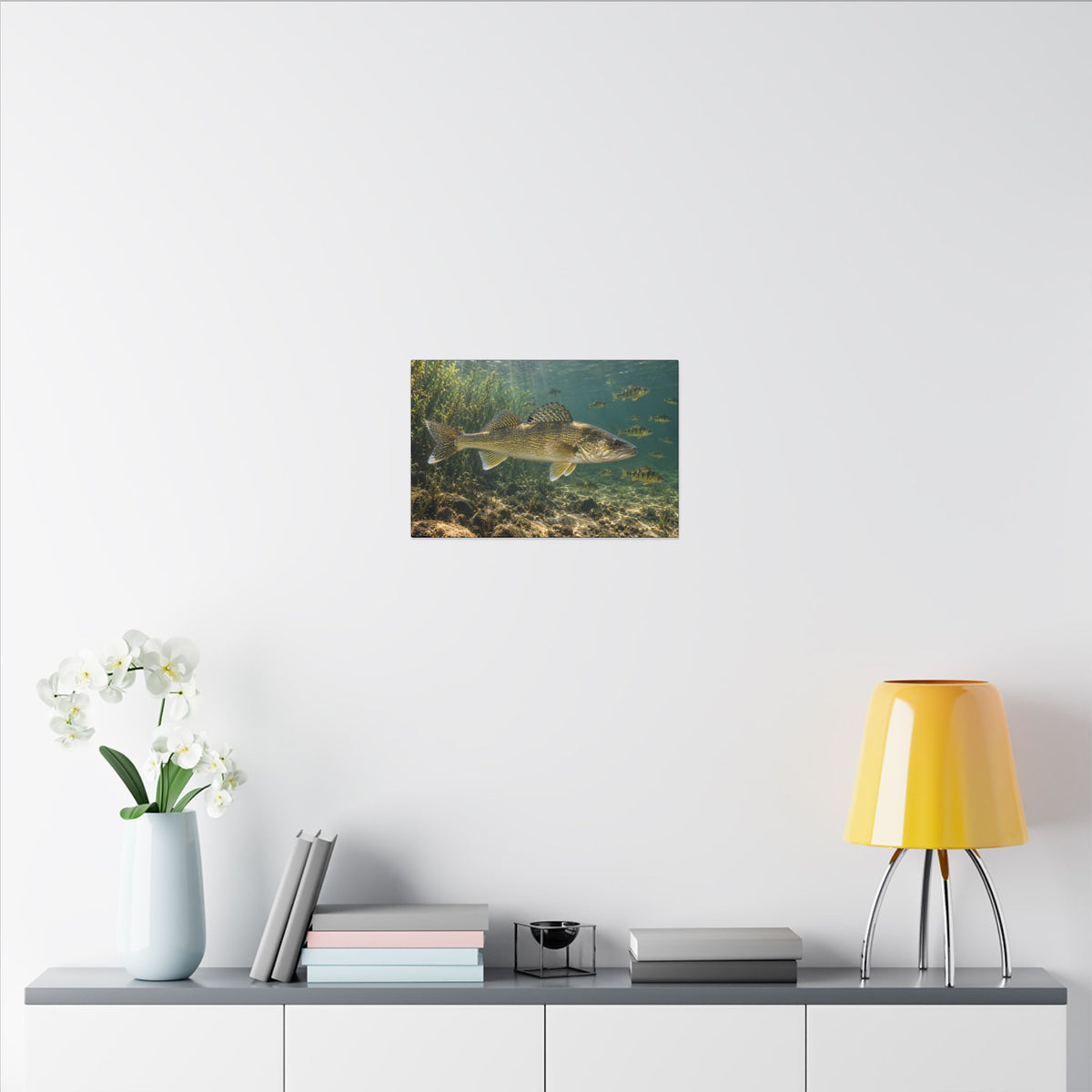 Perch School Ambush Walleye canvas in a home office