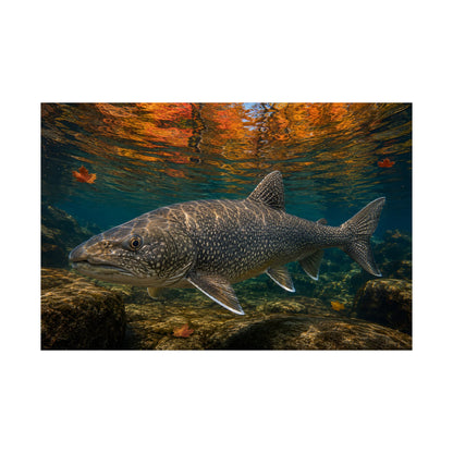 Lake Trout Autumn Granite Poster — Golden Rock Reef Matte Wall Art for Anglers