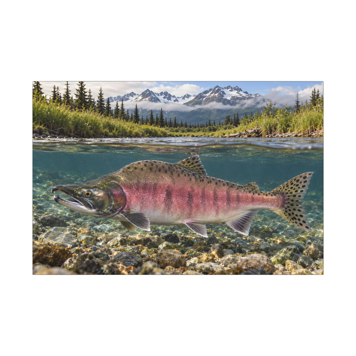 Alaska Creek Pink Salmon canvas wall art, view 3