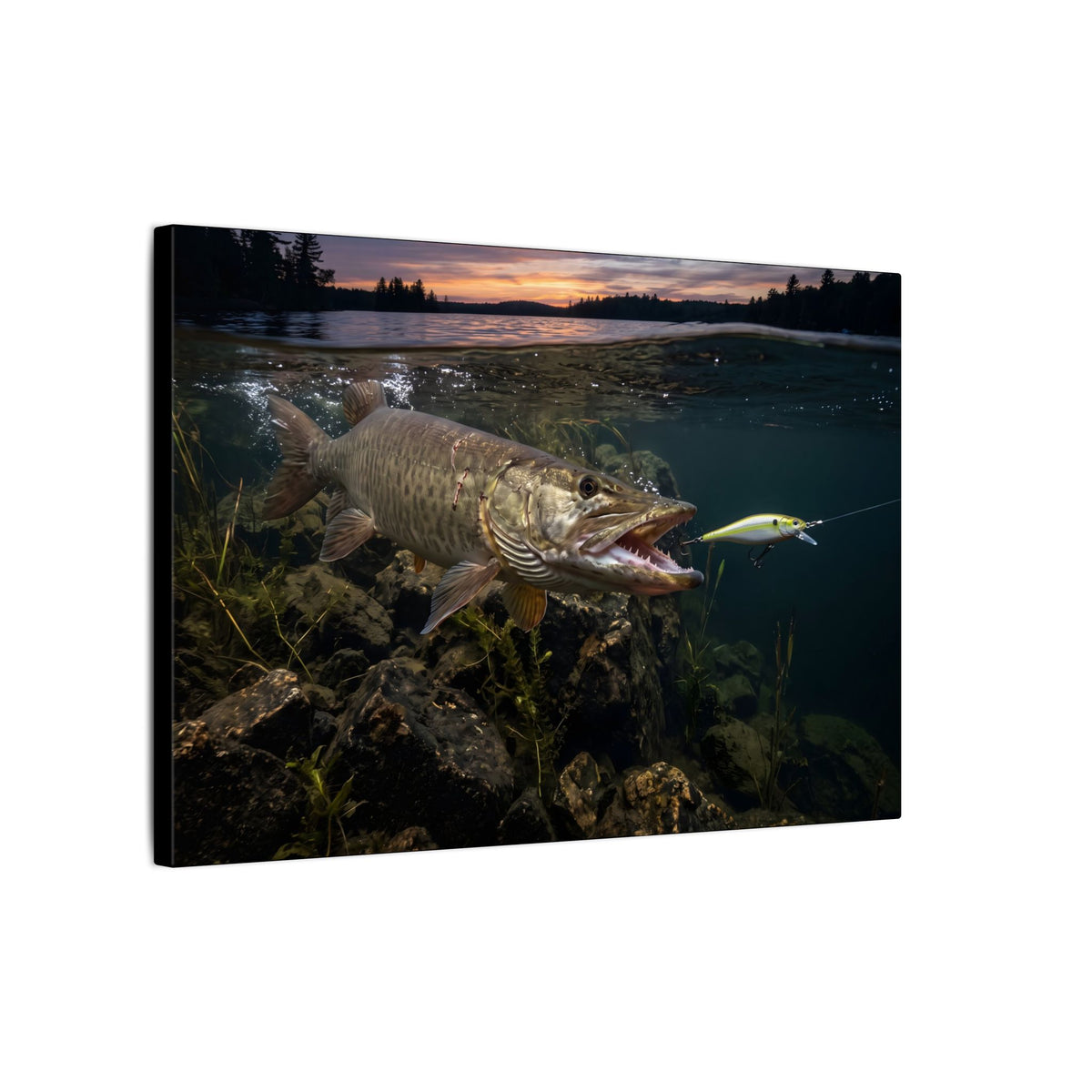 Chartreuse Sunset Jerkbait Strike Muskie canvas side angle