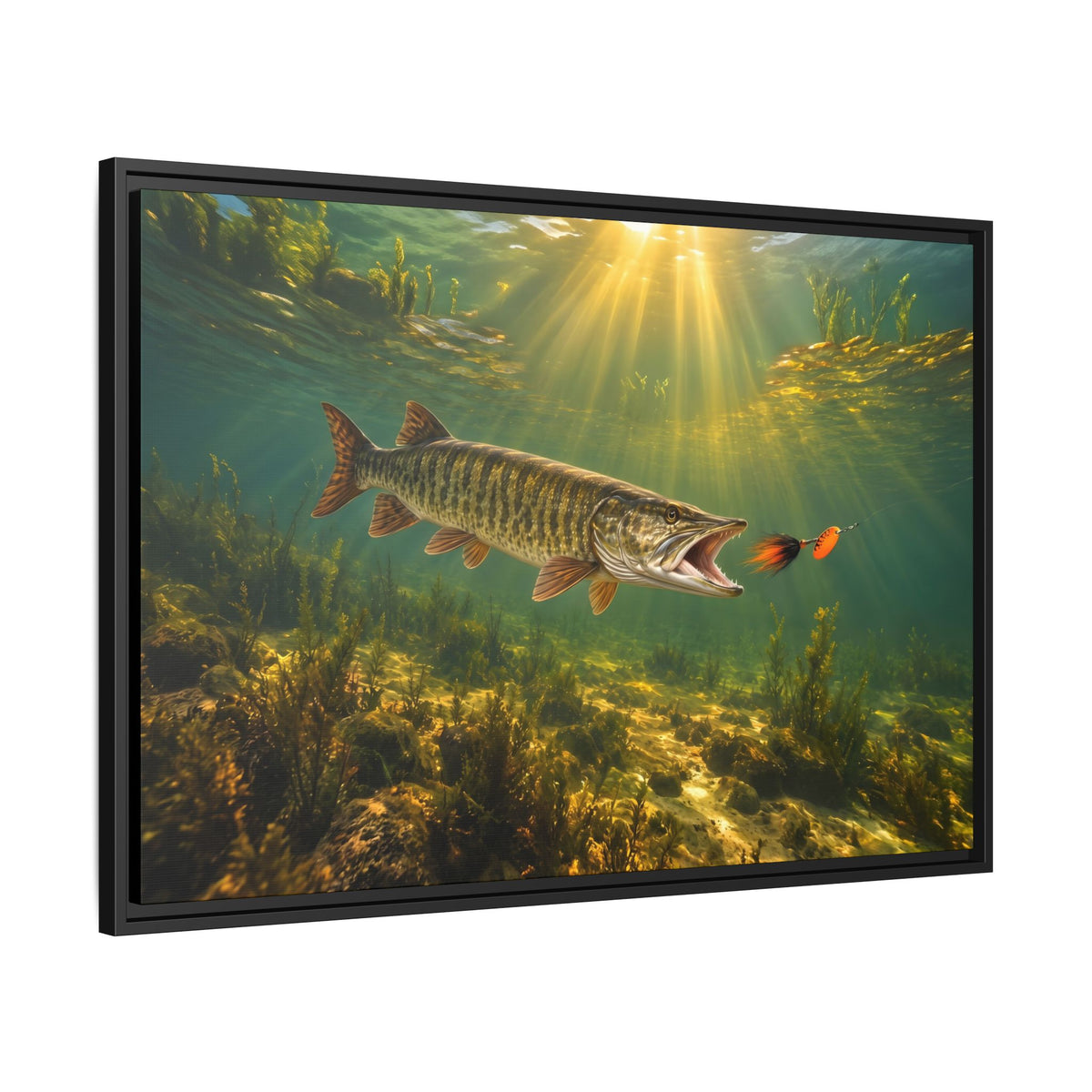 Bucktail Strike Muskie framed canvas side angle