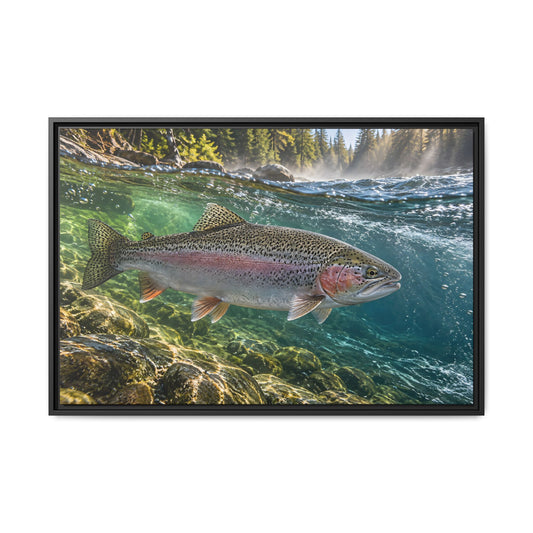 Emerald Current Rainbow Trout framed canvas wall art