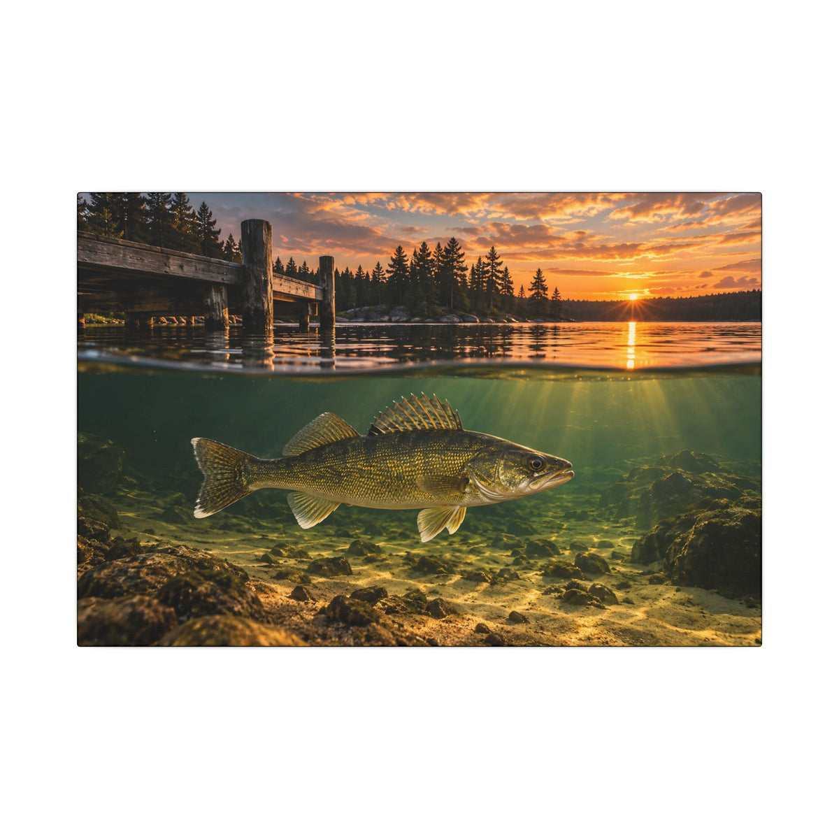 Northwoods Over-Under Walleye canvas, 18x12 size view