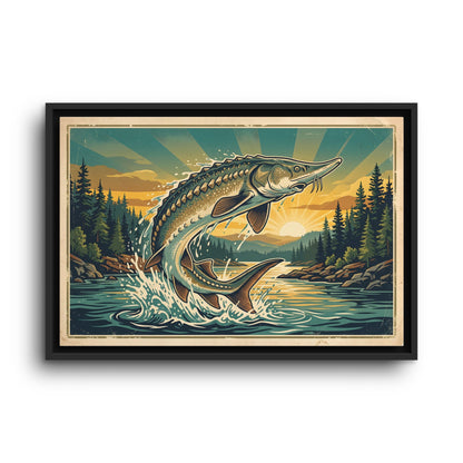 Sturgeon Sunrise Breach framed canvas wall art, view 2
