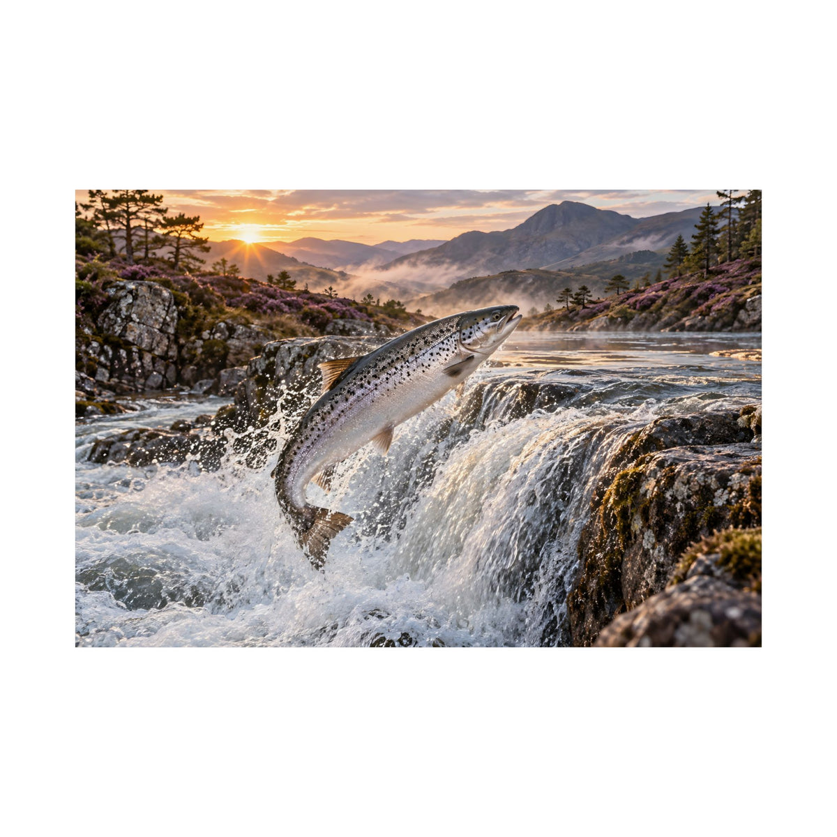 Mountain Falls Leap Salmon poster wall art, view 4