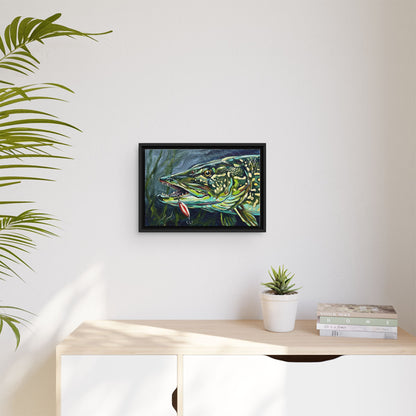 Legends Bold Close-Up Weed-Line Northern Pike framed canvas wall art, view 5