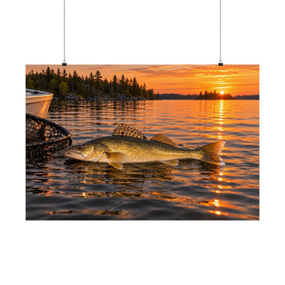 Boatside Golden Hour Walleye poster wall art, 36x24 size view