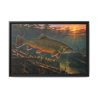 Sunset Beaver Dam Brook Trout framed canvas wall art, view 3