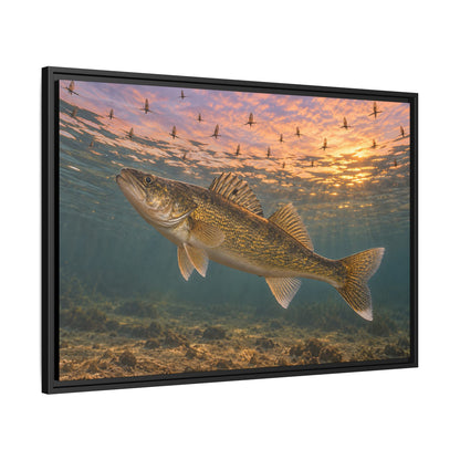 Mayfly Hatch Evening Walleye framed canvas side angle