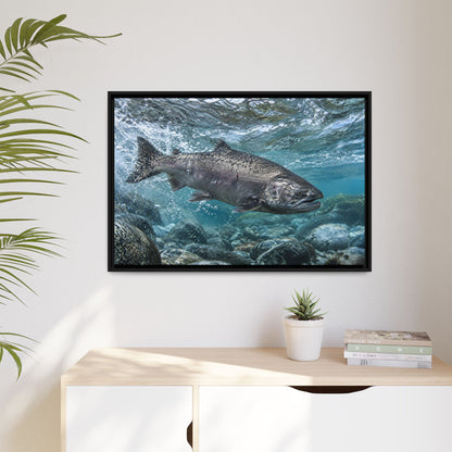 Leap of the King Chinook Salmon framed canvas wall art, view 5
