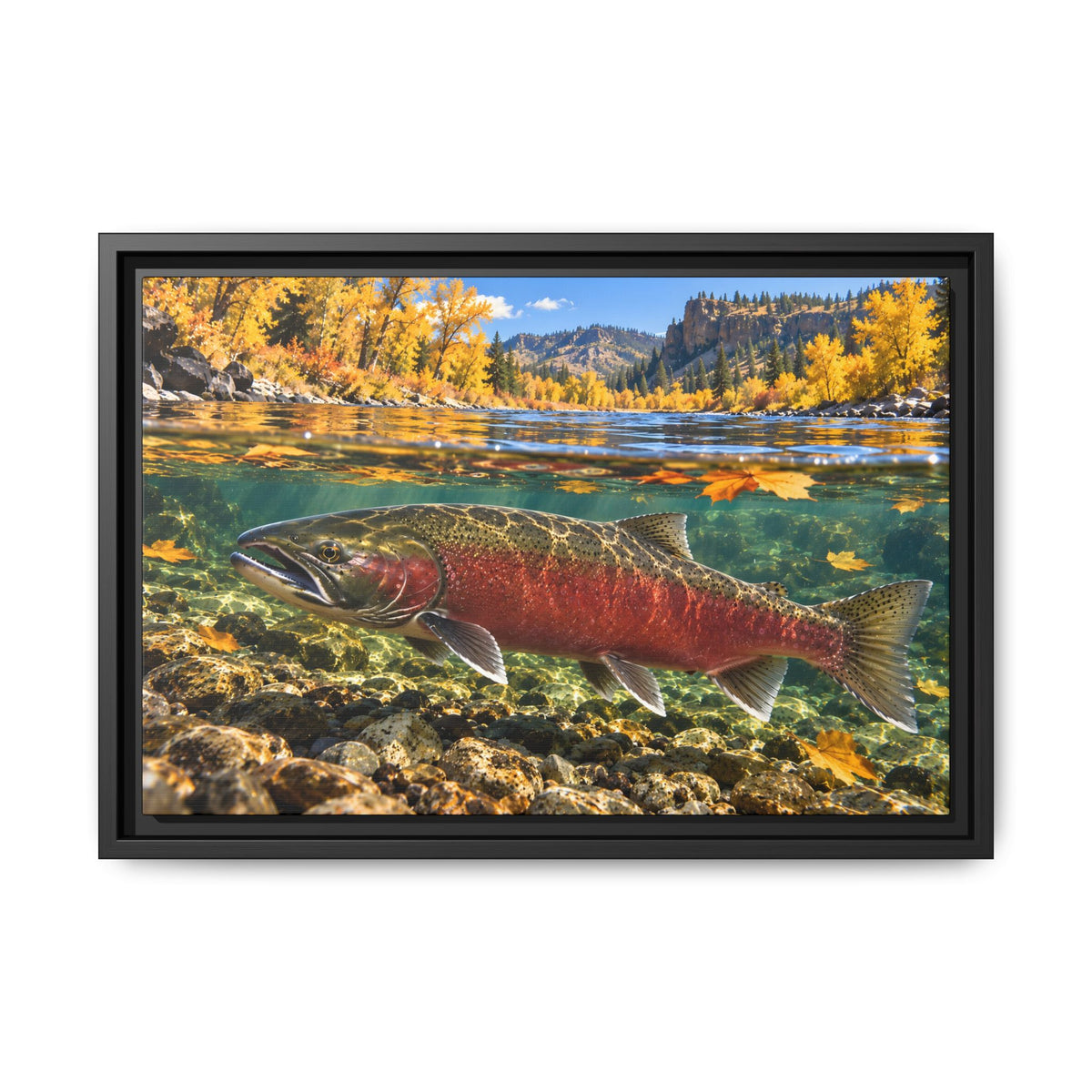 Clearwater Fall Coho Salmon framed canvas, 18x12 size view