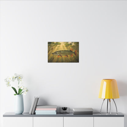 Lily Pad Dawn Northern Pike canvas in a home office