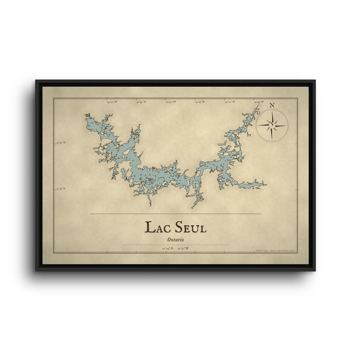 Lac Seul Vintage Map framed canvas wall art, view 3