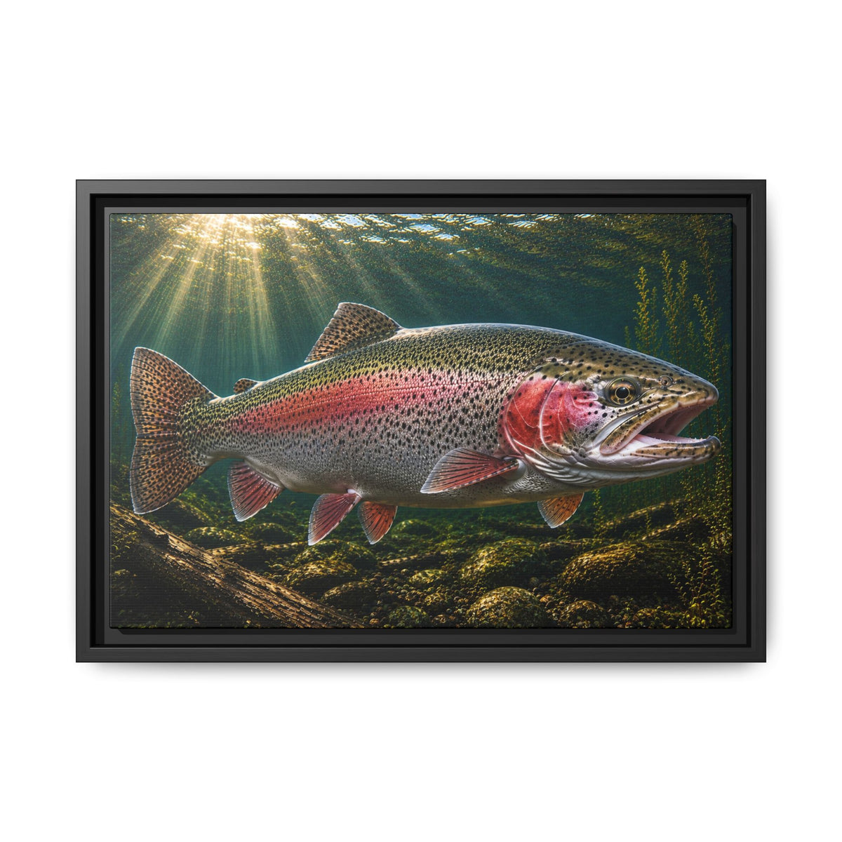 Mountain Stream Rainbow Trout framed canvas wall art, view 2