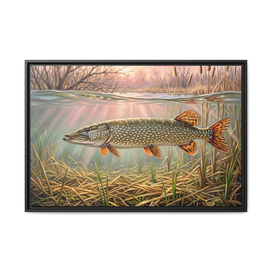 Flooded Marsh Northern Pike framed canvas, 18x12 size view