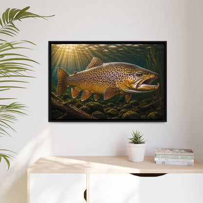 Over the Rocks at Sunrise Brown Trout framed canvas wall art, view 5