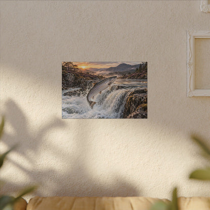 Mountain Falls Leap Salmon canvas wall art, view 5