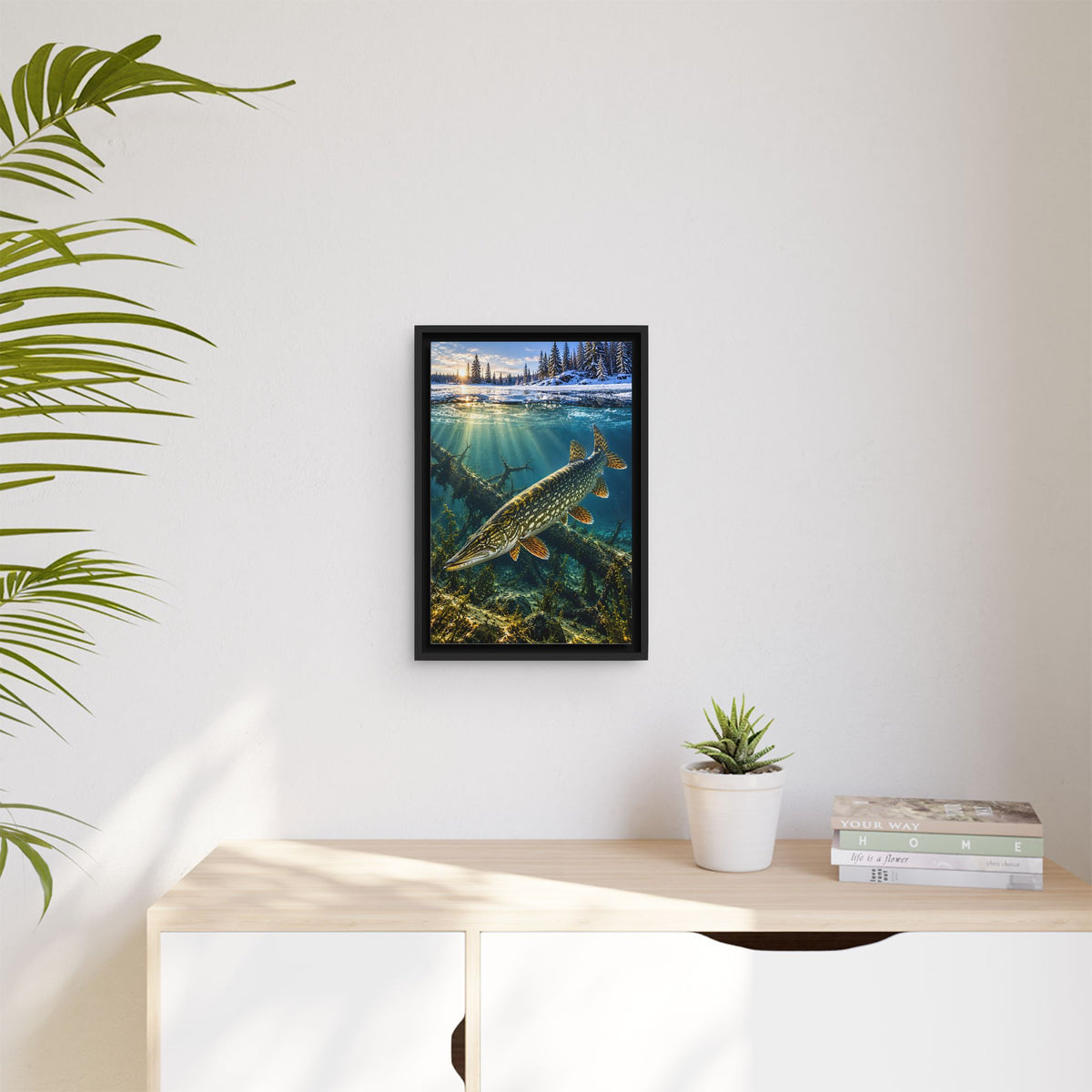 Winter Pike Beneath the Ice framed canvas wall art, view 5