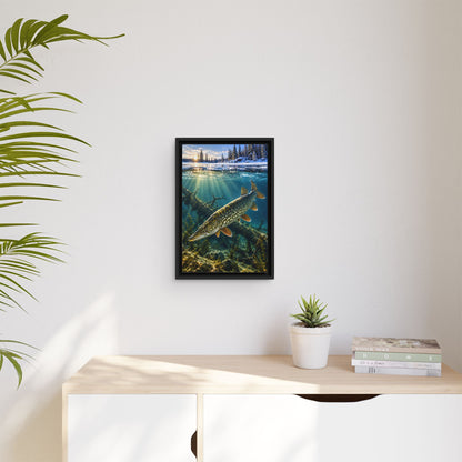 Winter Pike Beneath the Ice framed canvas wall art, view 5