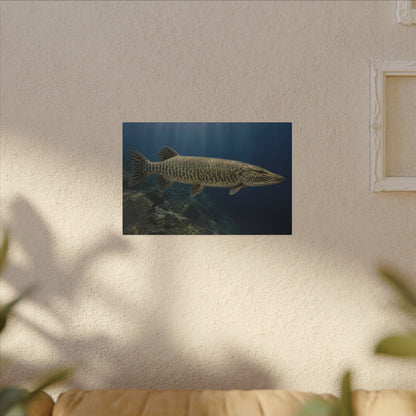 Blue Water Muskie Cruiser canvas hanging in a living room
