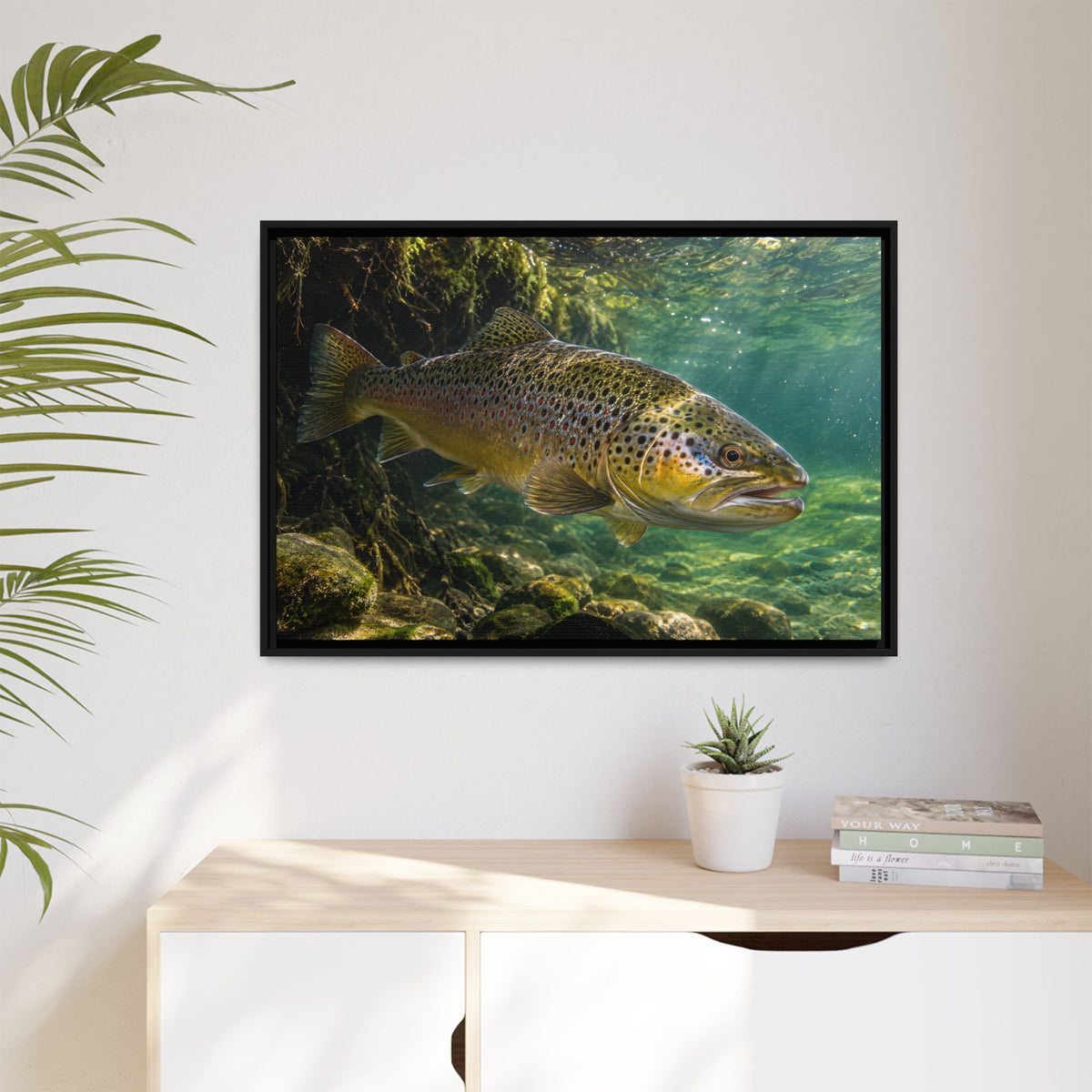 Granite Current Brown Trout framed canvas wall art, view 5