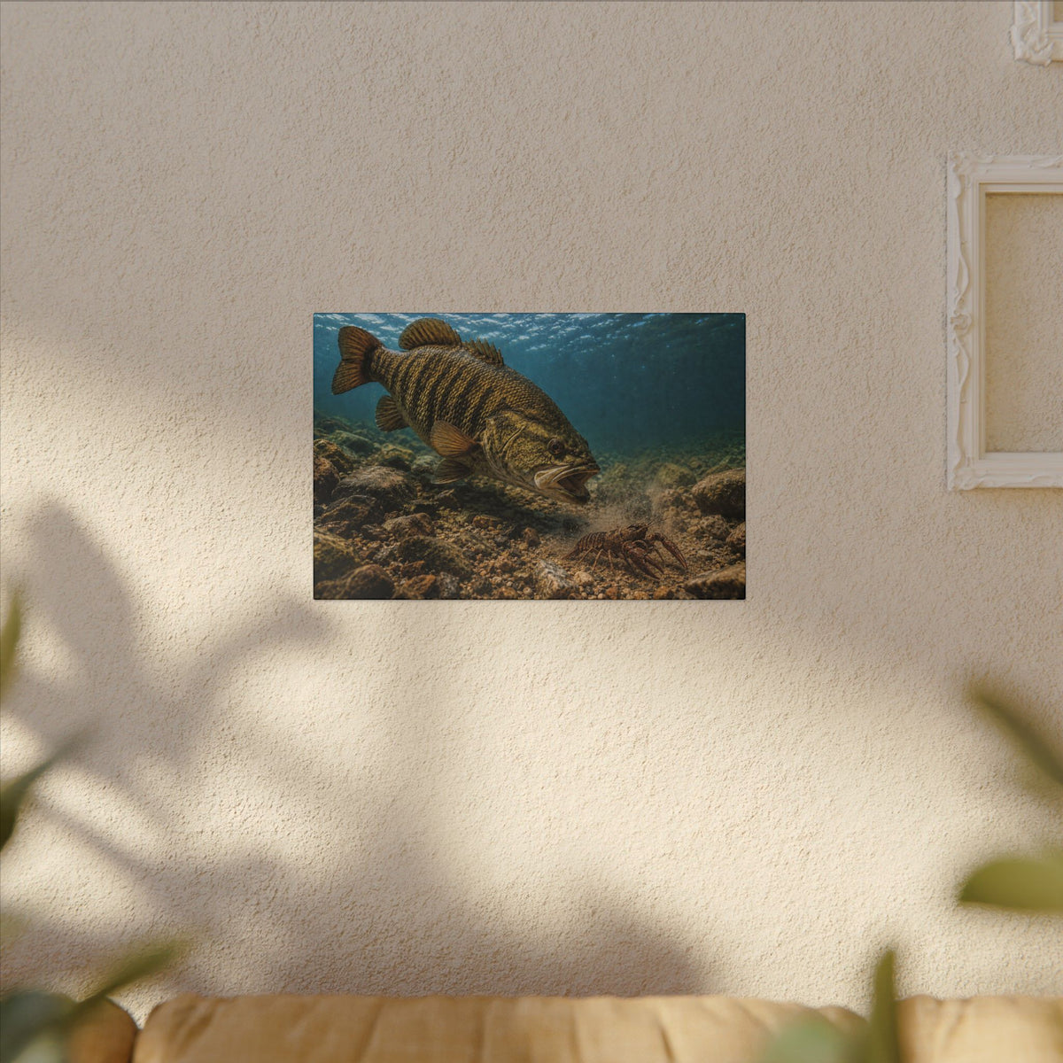 Crawfish Chase Smallmouth Bass canvas wall art, view 5