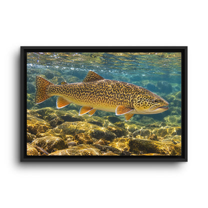 Sunlit Riffle Tiger Trout framed canvas wall art, view 2