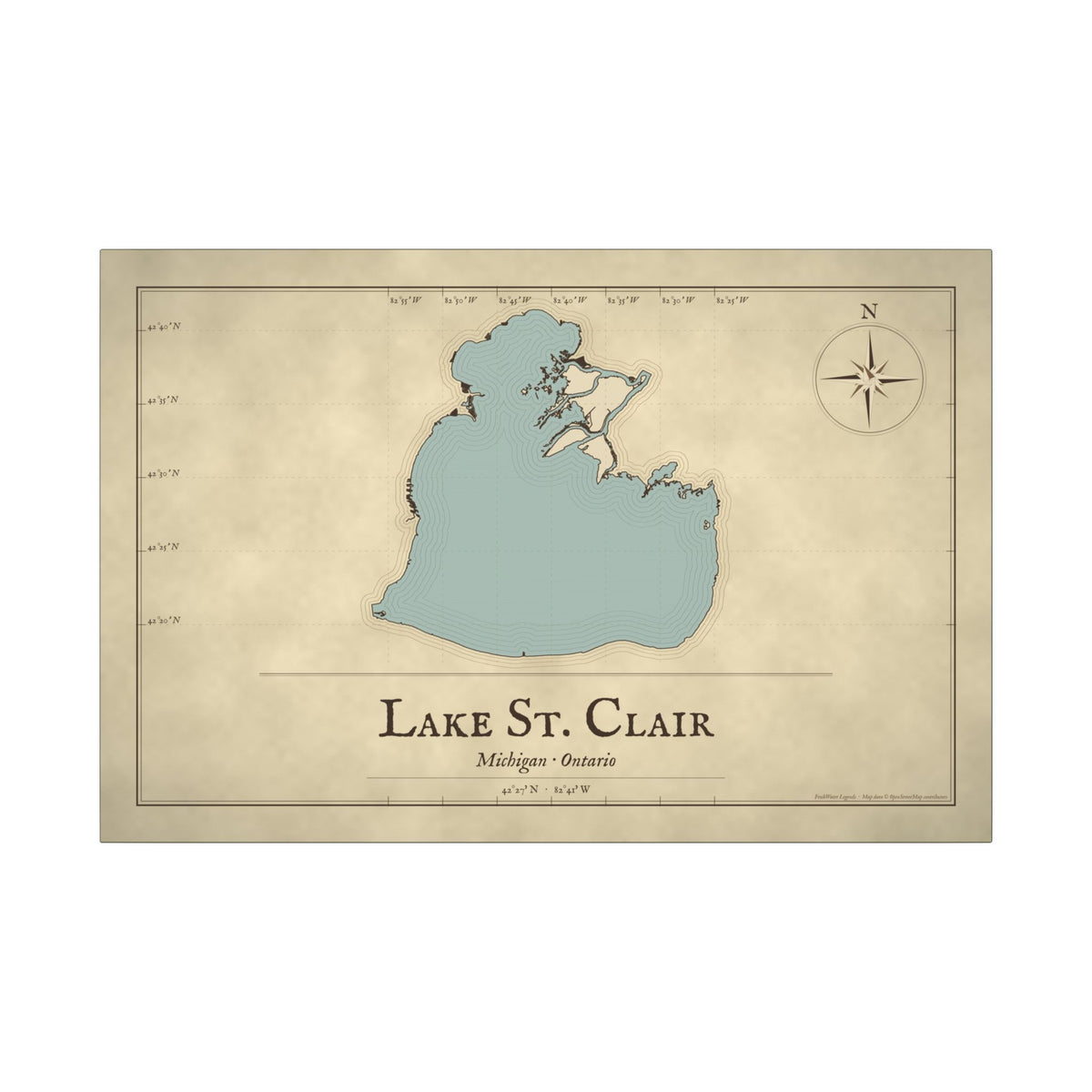 Lake St. Clair Vintage Map canvas wall art, view 3