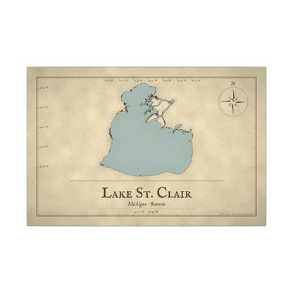 Lake St. Clair Vintage Map canvas wall art, view 3