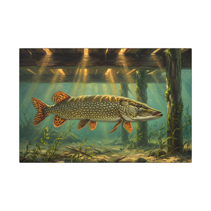 Under the Dock Northern Pike canvas, 18x12 size view