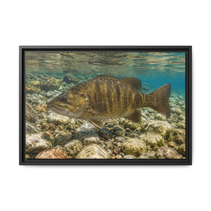 Rocky Riverbed Smallmouth Bass framed canvas wall art, view 3